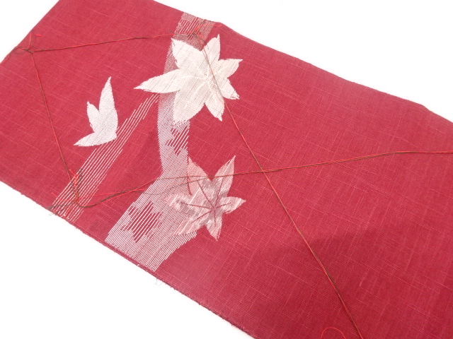 JAPANESE NAGOYA OBI FOR SUMMER / UNUSED / WOVEN MAPLE LEAVES